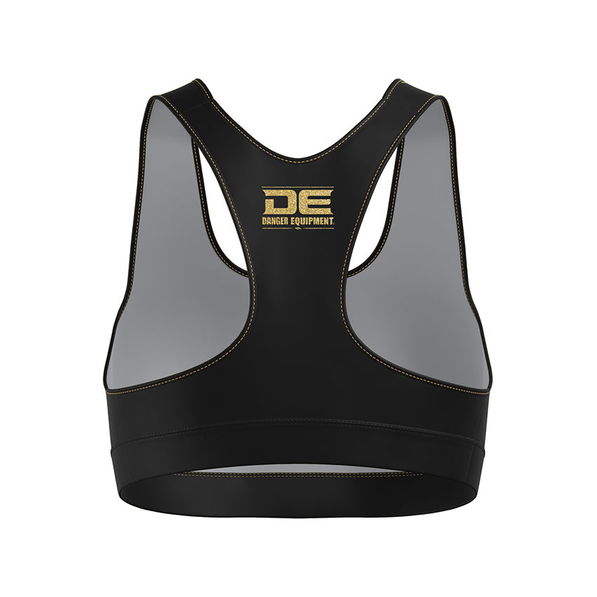 Black/Gold Danger Equipment Women's Sports Bra Back
