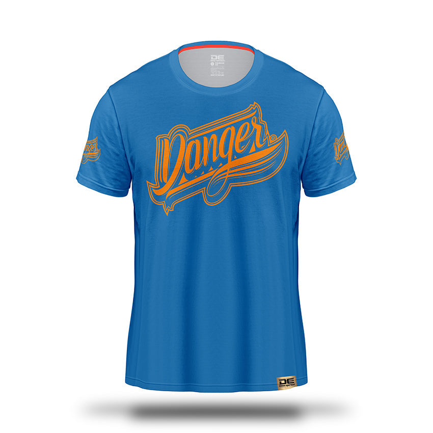 Blue/Orange Danger Equipment Kids T-Shirt Front
