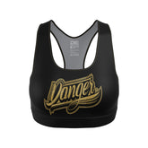 Black/Gold Danger Equipment Women's Sports Bra Front
