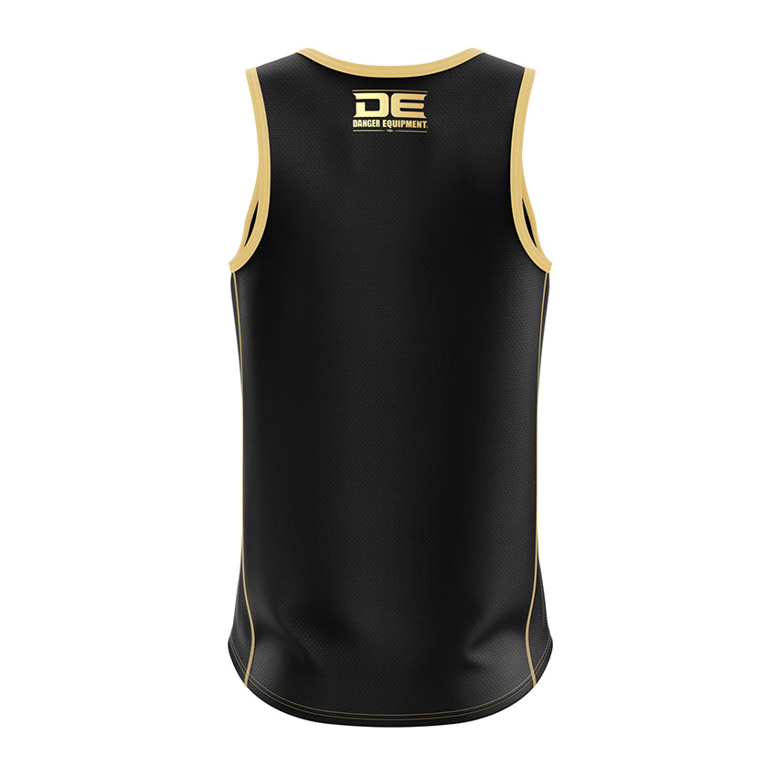 Black/Gold Danger Equipment Basketball Jersey Back