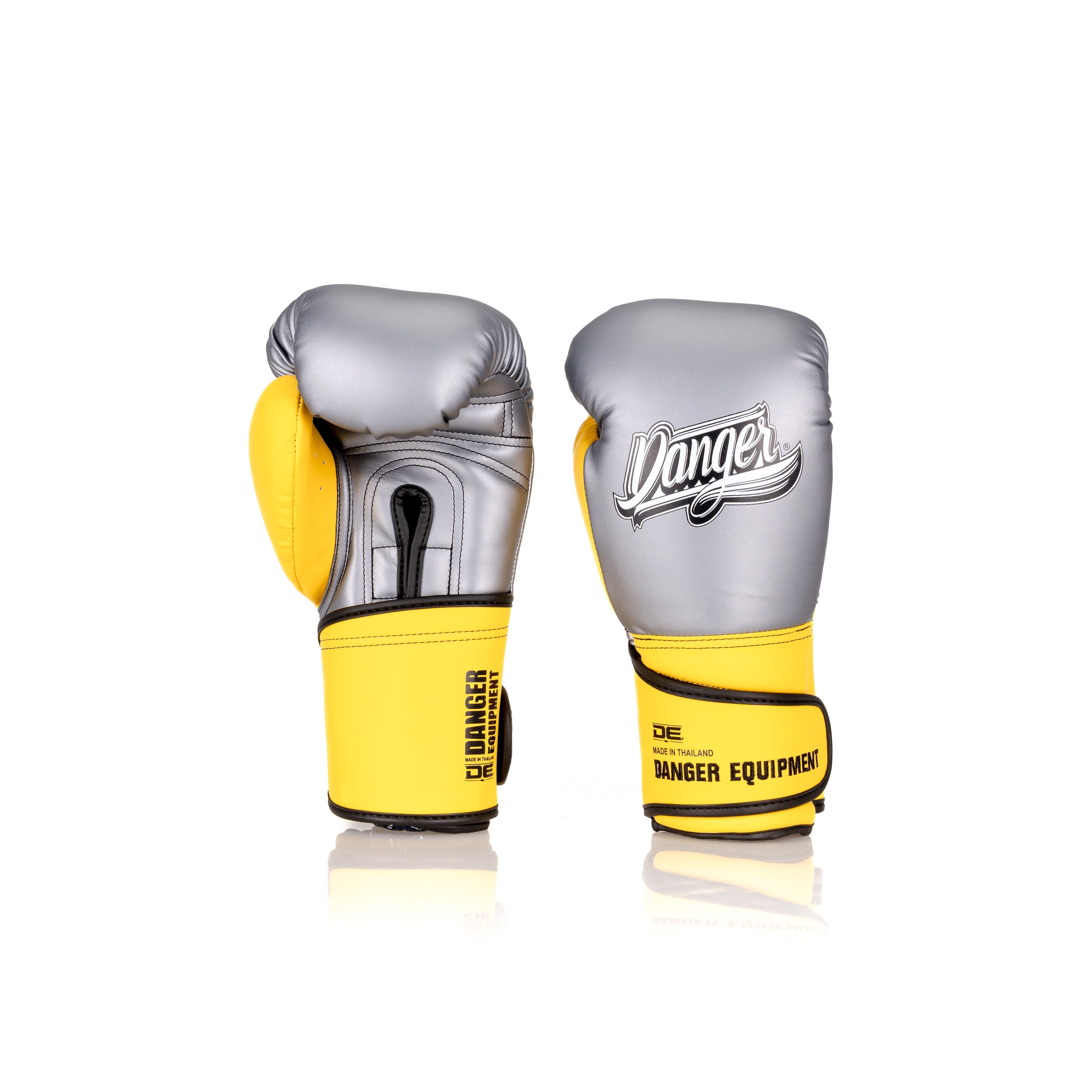 Grey/Yellow Danger Equipment Avatar Boxing Gloves Front/Back