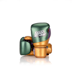 Green/Gold/Purple Danger Equipment Evolution 3.0 Boxing Gloves Front/Back