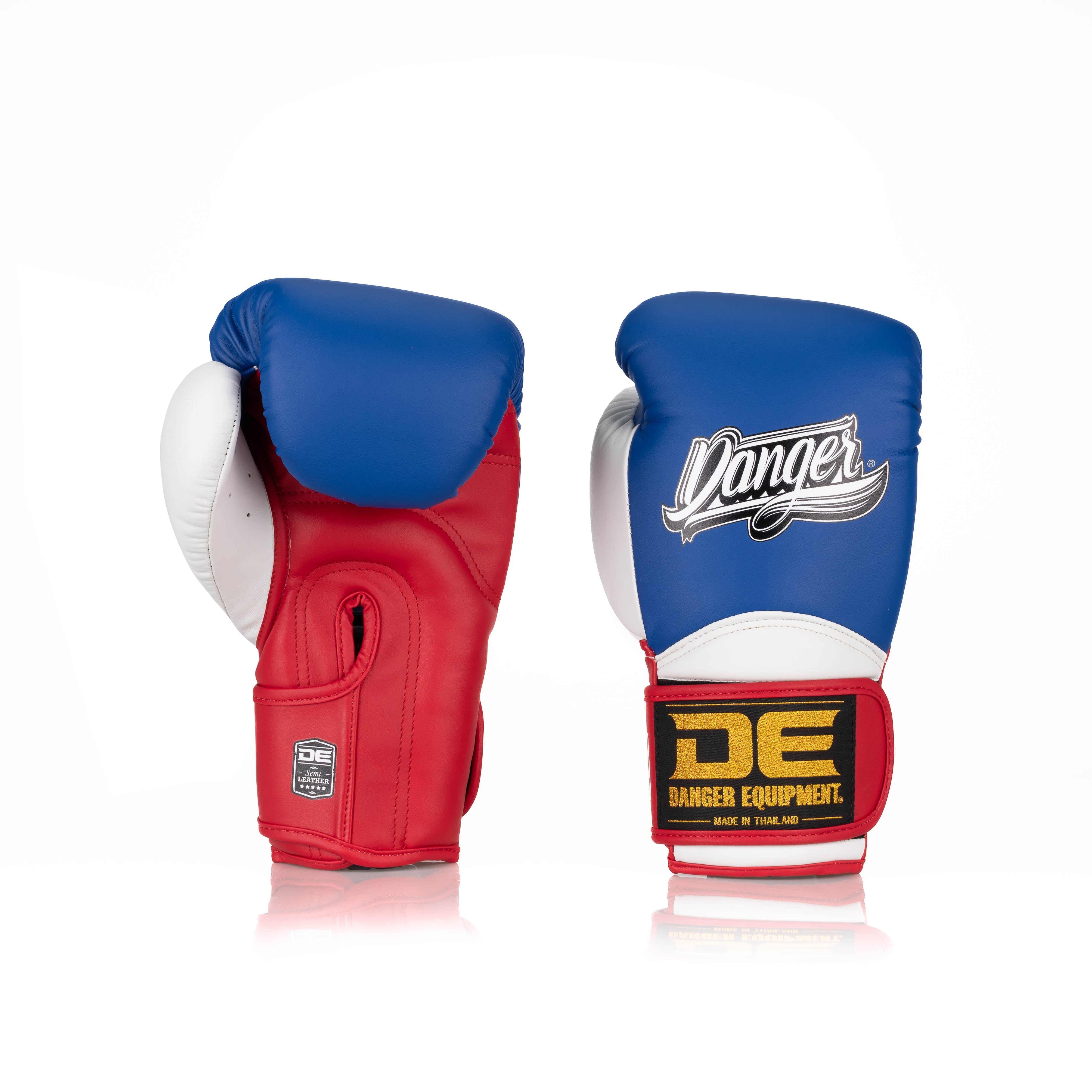 Red/White/Blue Danger Equipment The 'Rocket' Boxing Gloves Front/Back