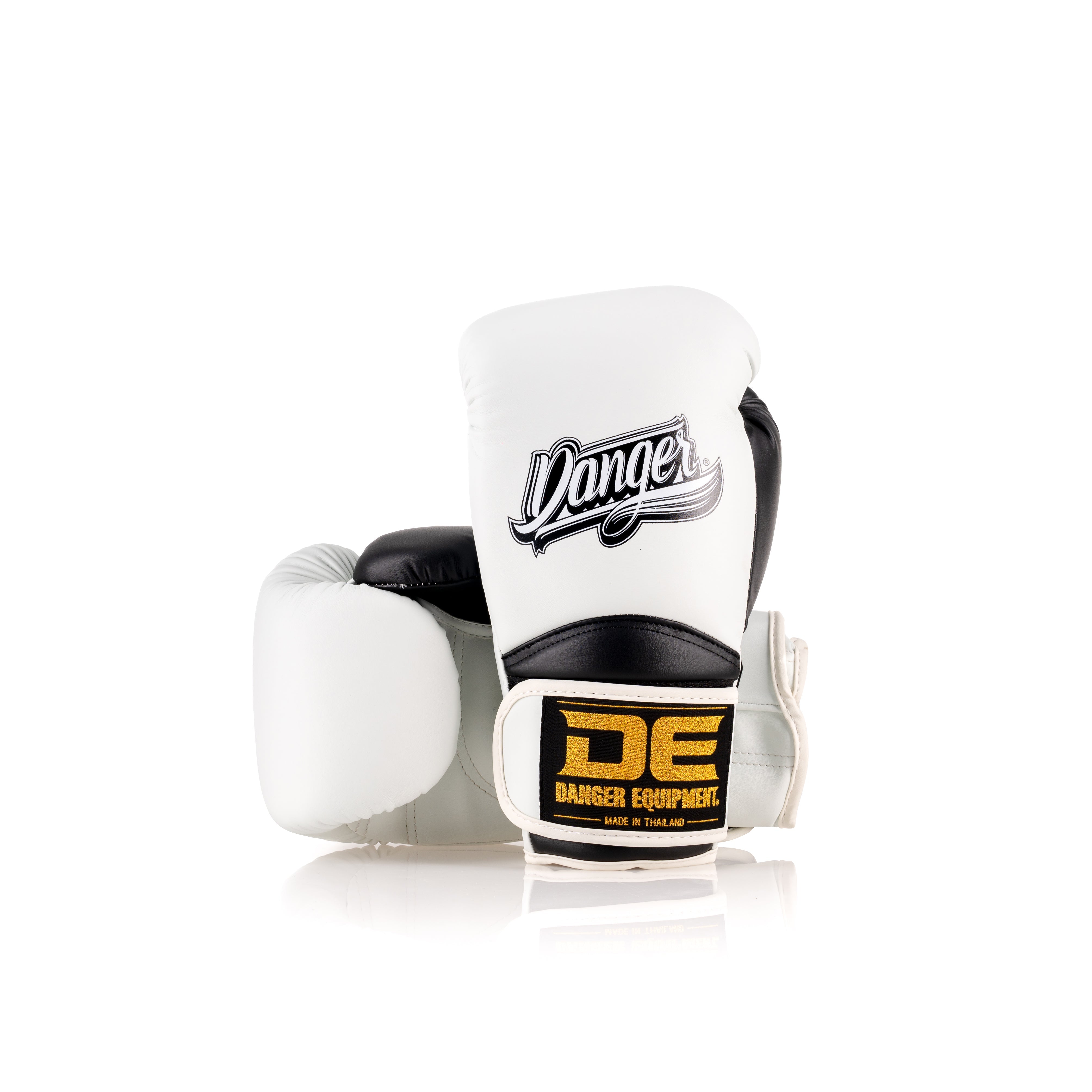 White/Black Danger Equipment The 'Rocket' Boxing Gloves Front/Back