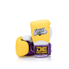 Yellow/White/Purple Danger Equipment The 'Rocket' Boxing Gloves Front/Back