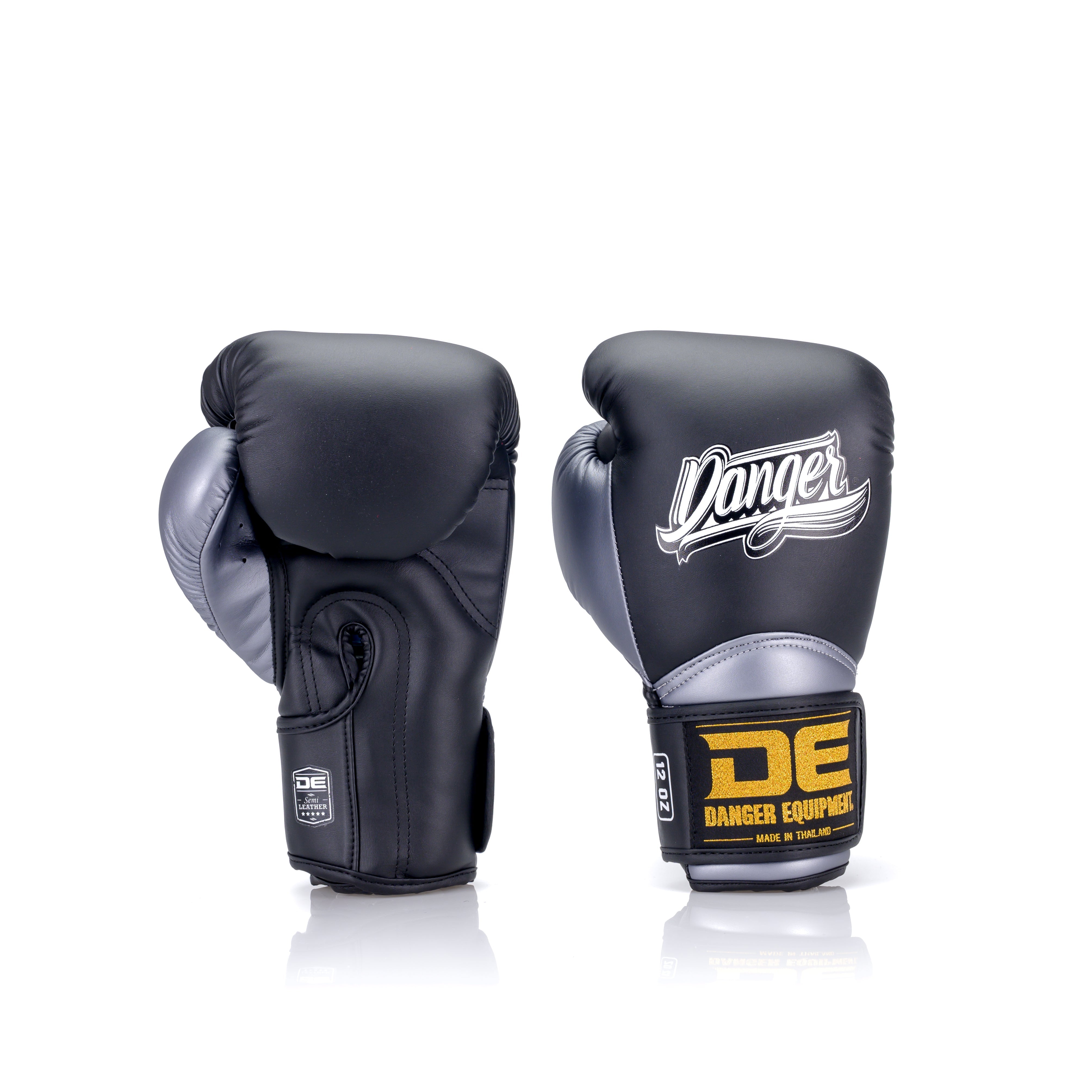 Black/Silver Danger Equipment The 'Rocket' Boxing Gloves Front/Back