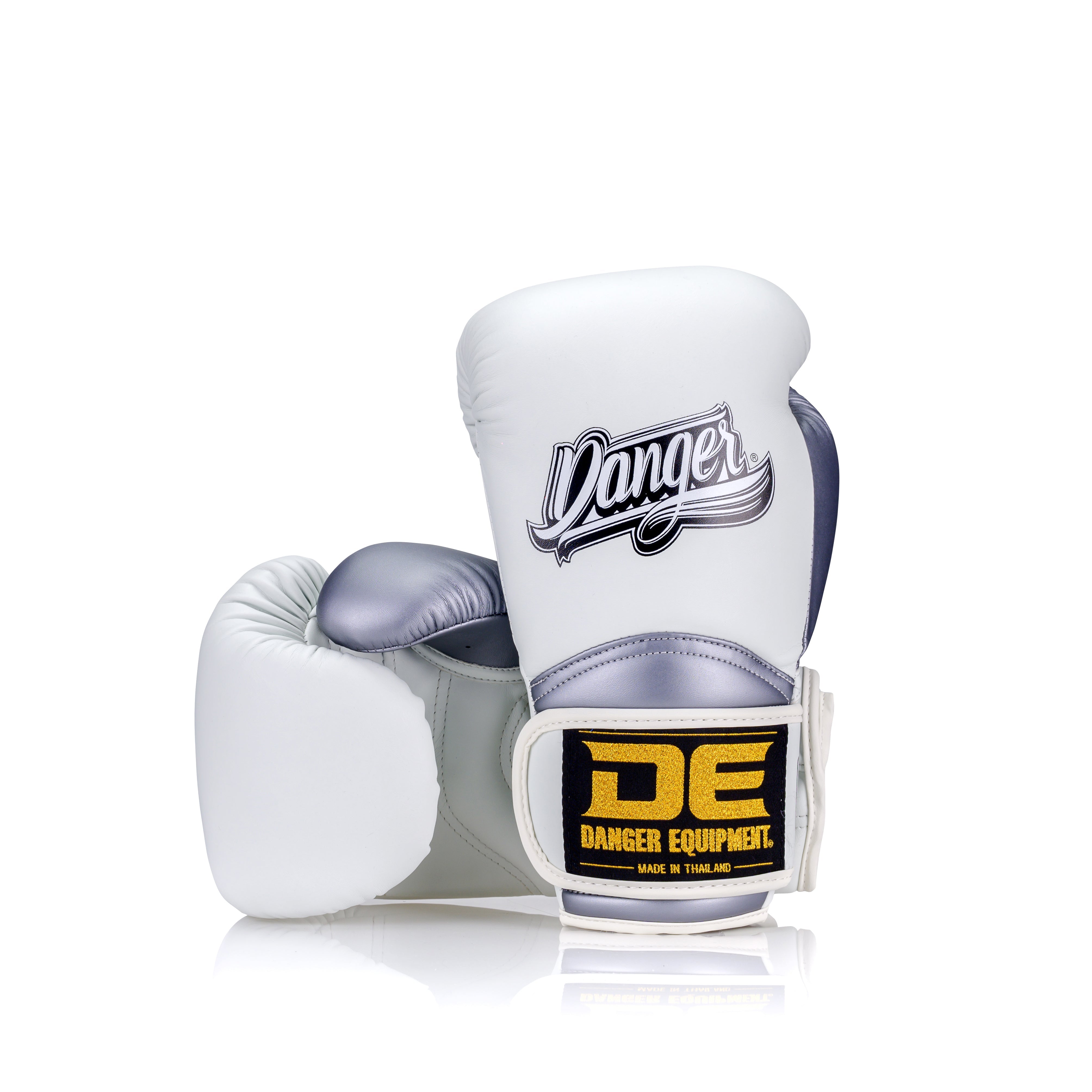 Silver/white Danger Equipment The 'Rocket' Boxing Gloves Front/Back
