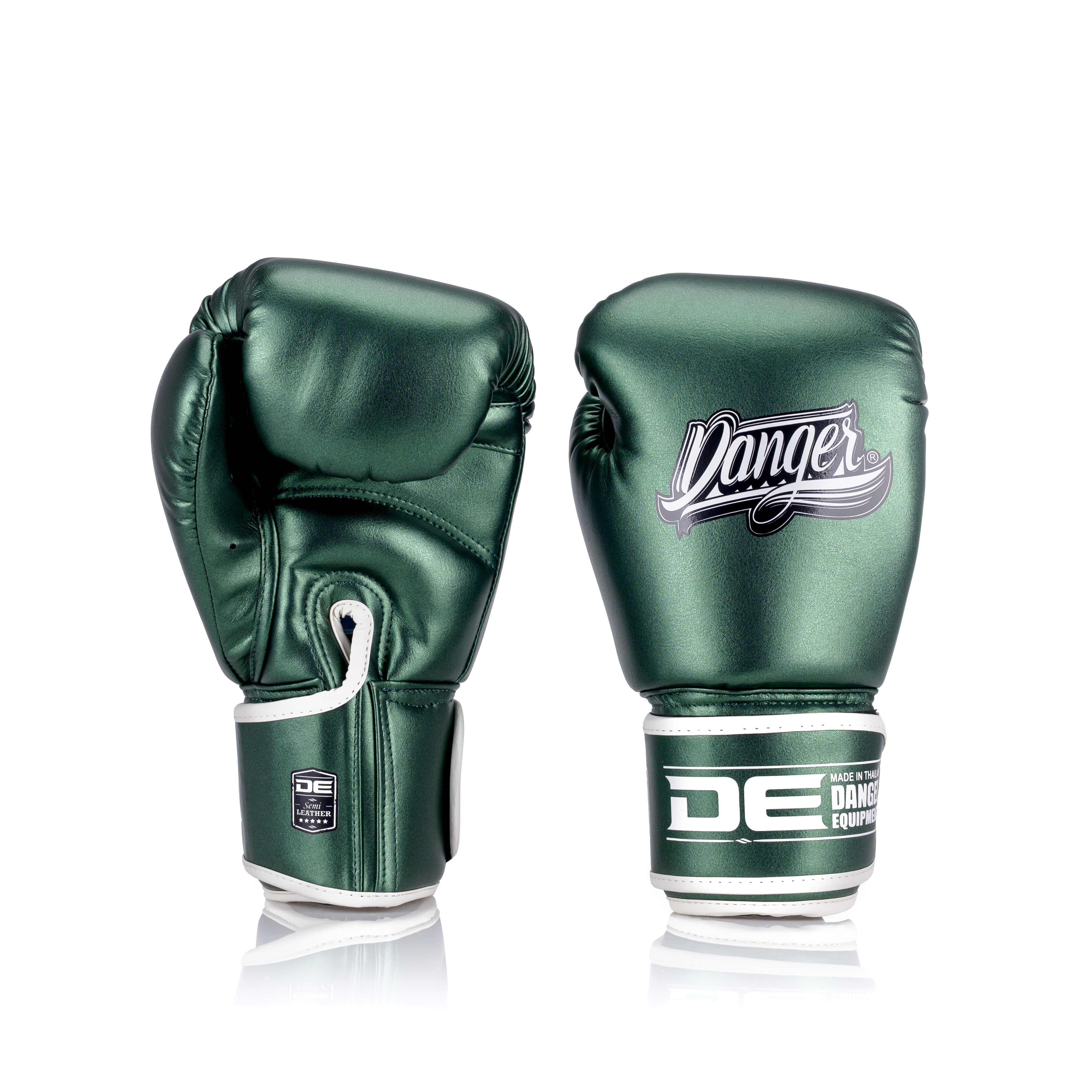 Green Danger Equipment Classic Thai Metallic Boxing Gloves Front/Back