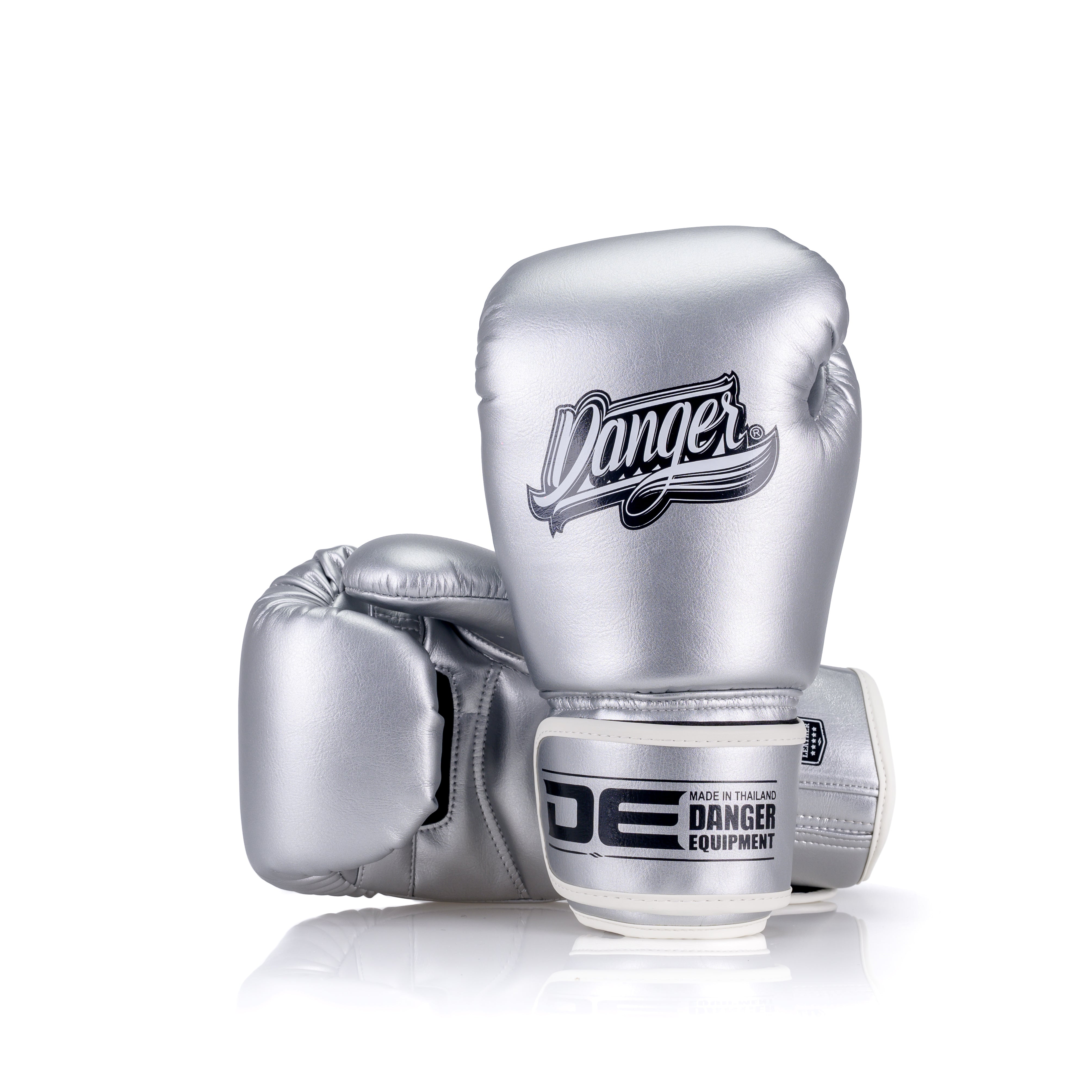 Silver Danger Equipment Classic Thai Metallic Boxing Gloves Front/Back