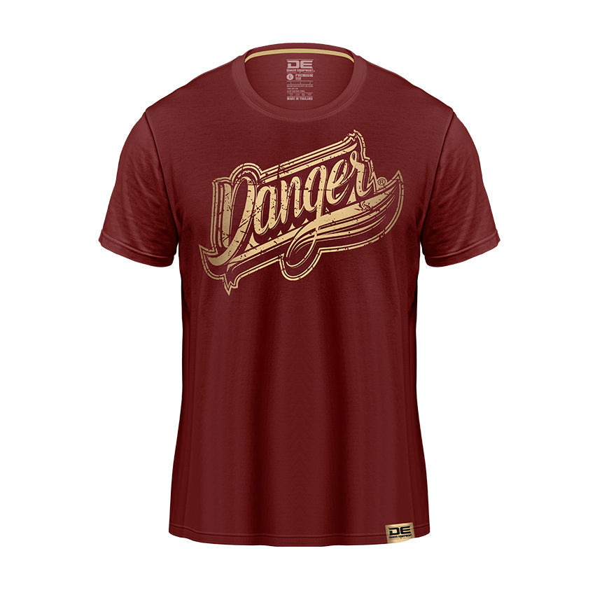 Maroon/Gold Danger Equipment T-Shirt Logo Gold Front