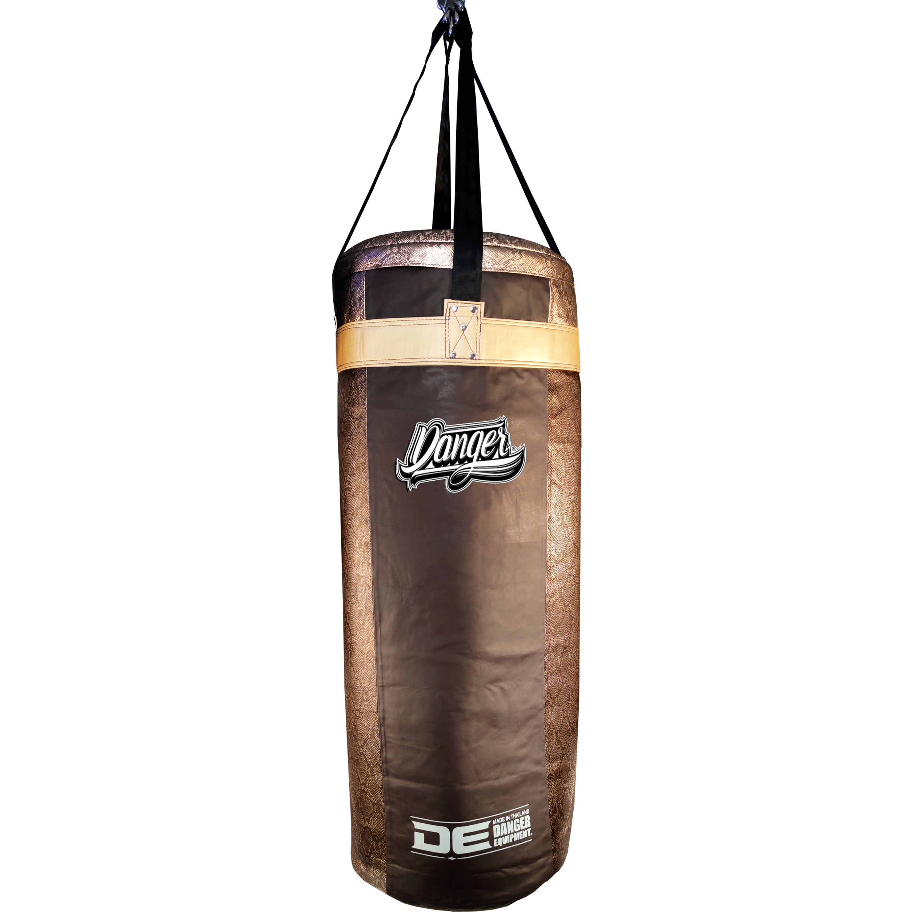 Brown/Coffee/Gold Danger Equipment Mexican Heavy Boxing Bag Unfilled Side