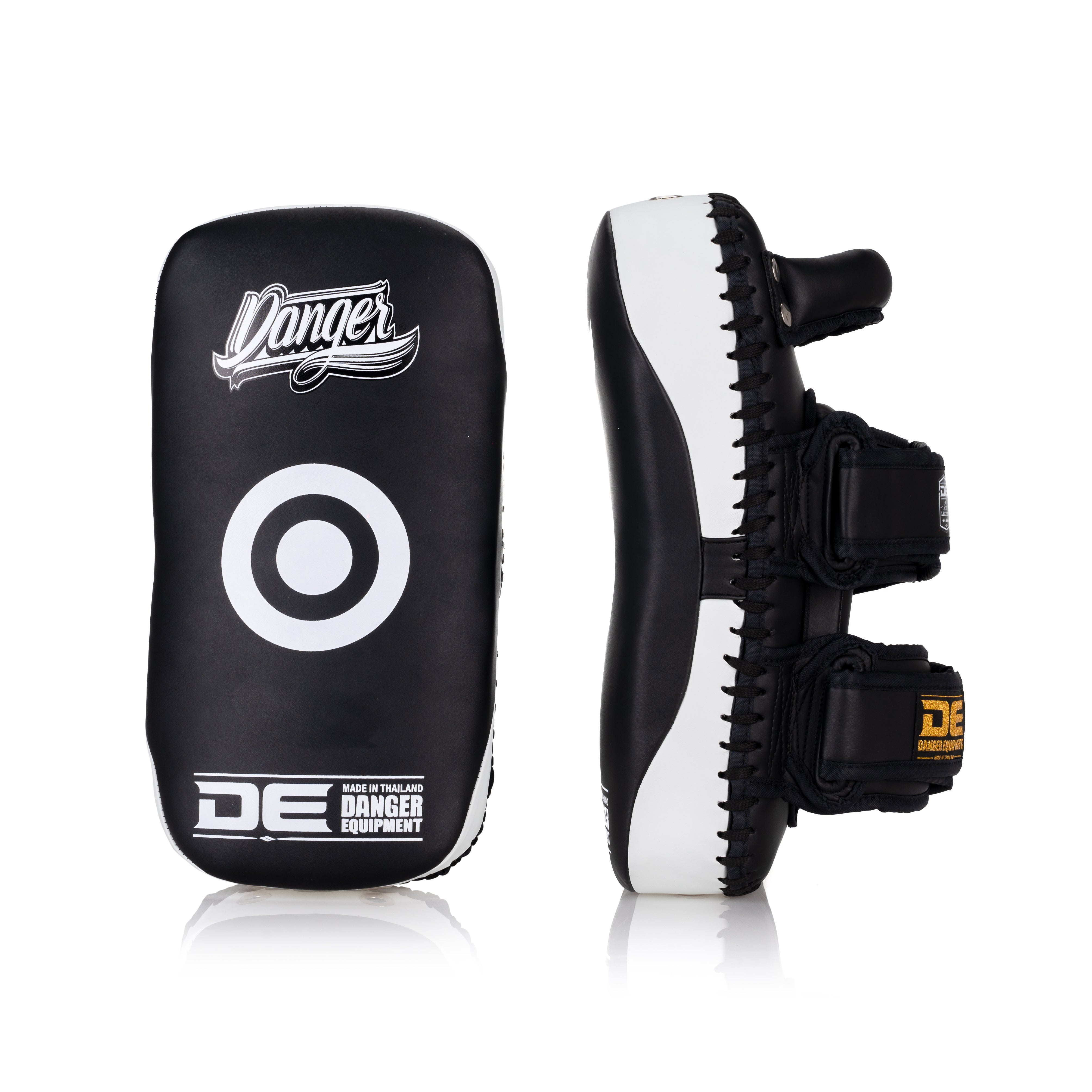 Black/White Danger Equipment Professional Thai Pads Front/Side