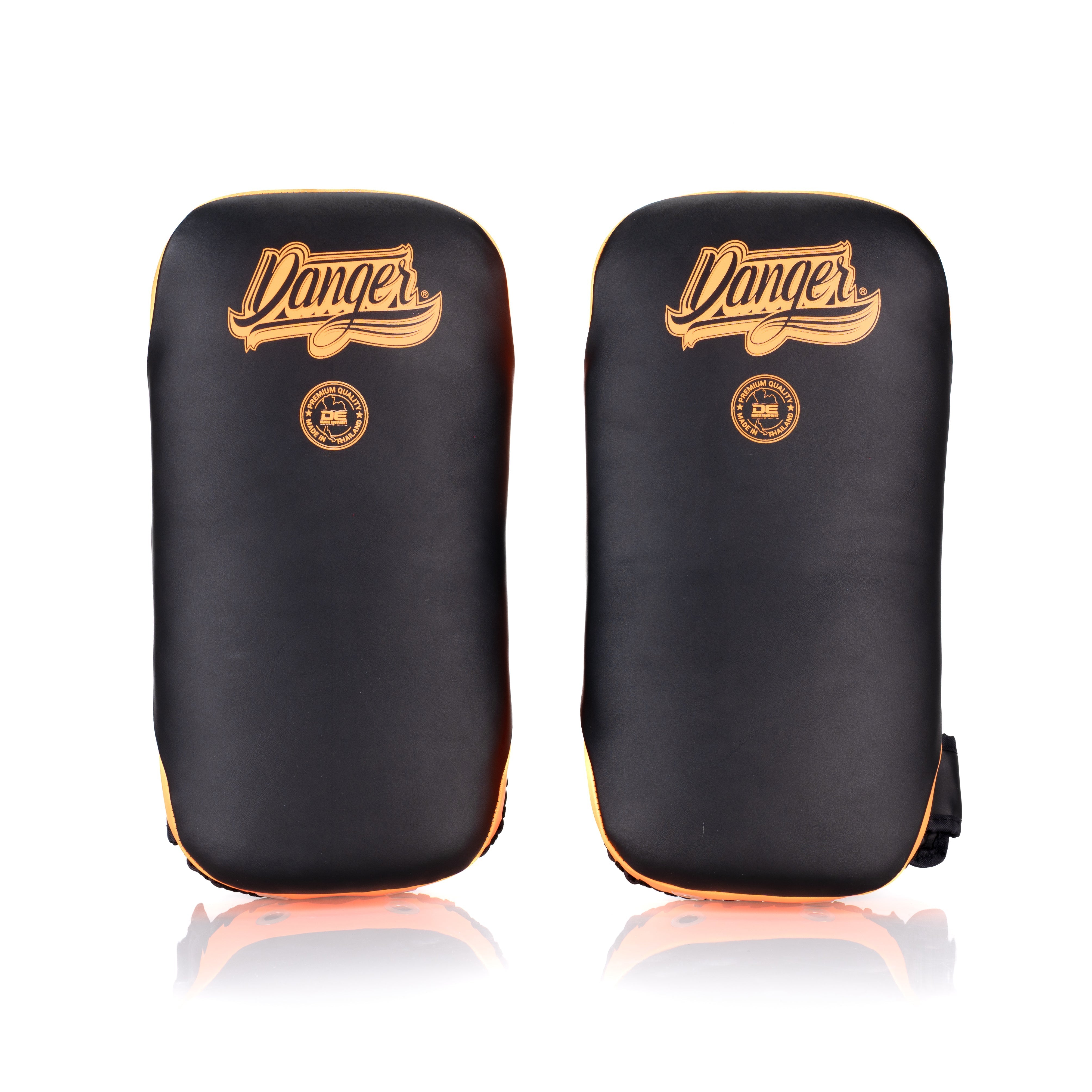 Black/Orange Danger Equipment Semi-Curved Thai Pads Front