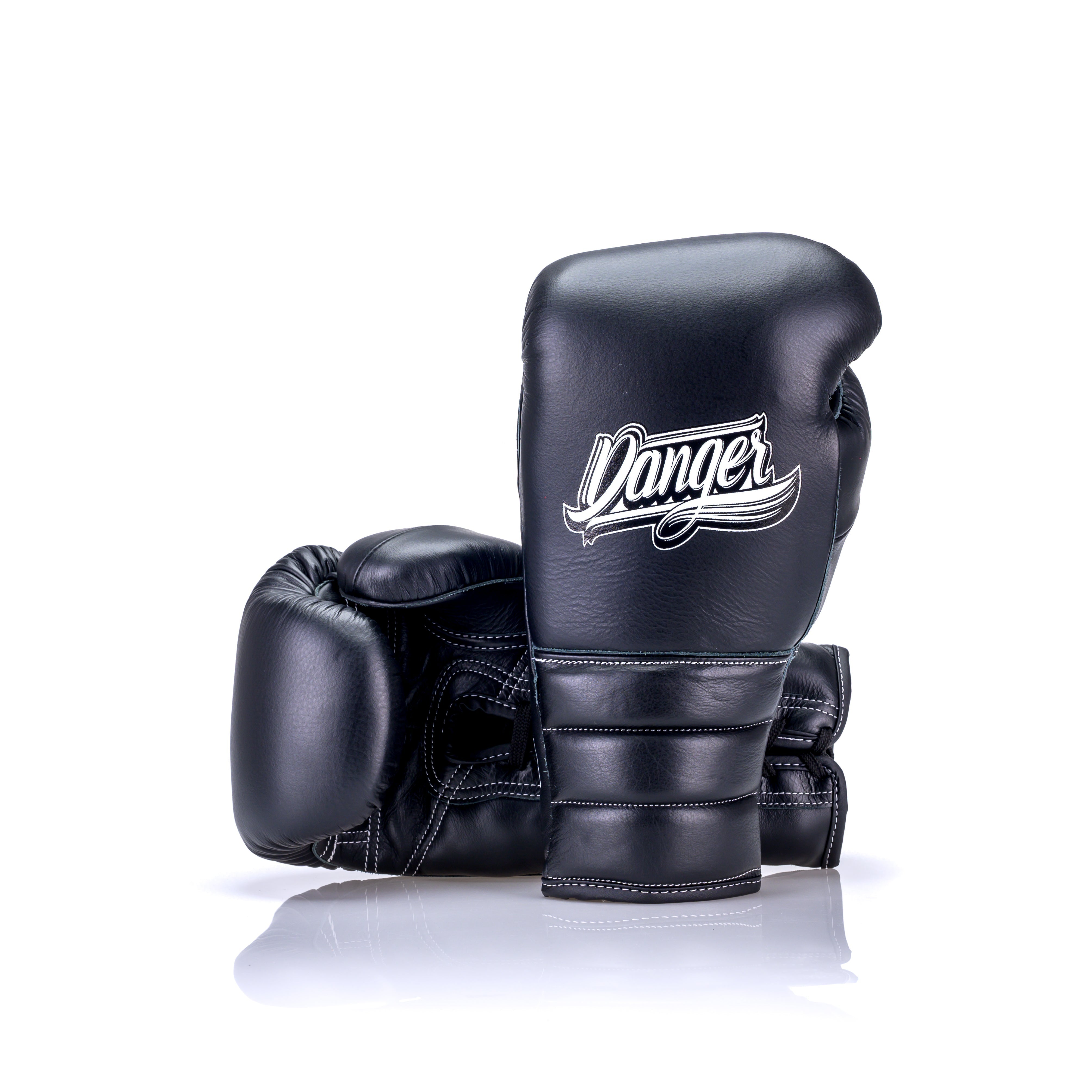 Black Danger Equipment Lace-Up Mexican Style Boxing Gloves Front/Back