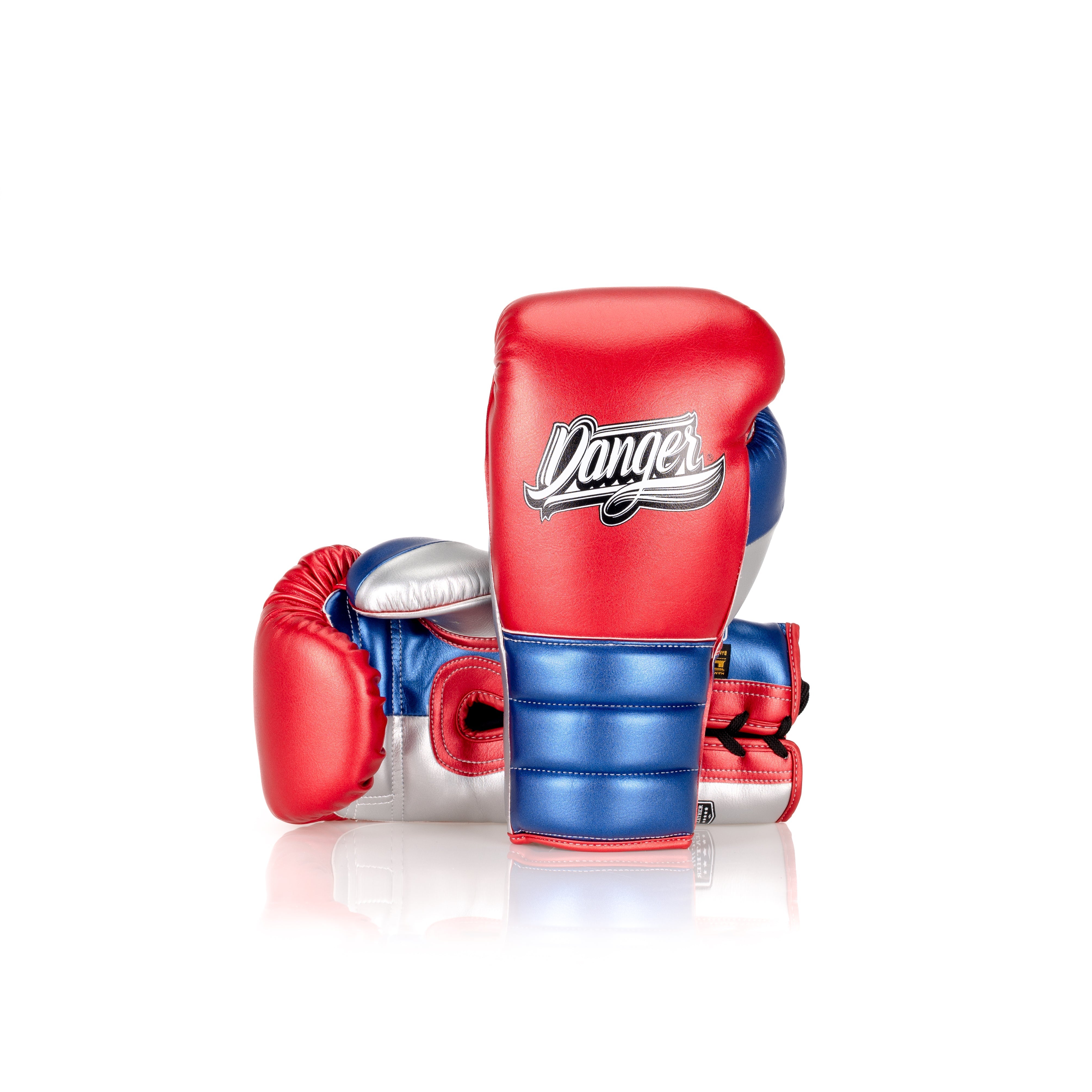 Red/Blue Danger Equipment Lace-Up Mexican Style Boxing Gloves Front/Back
