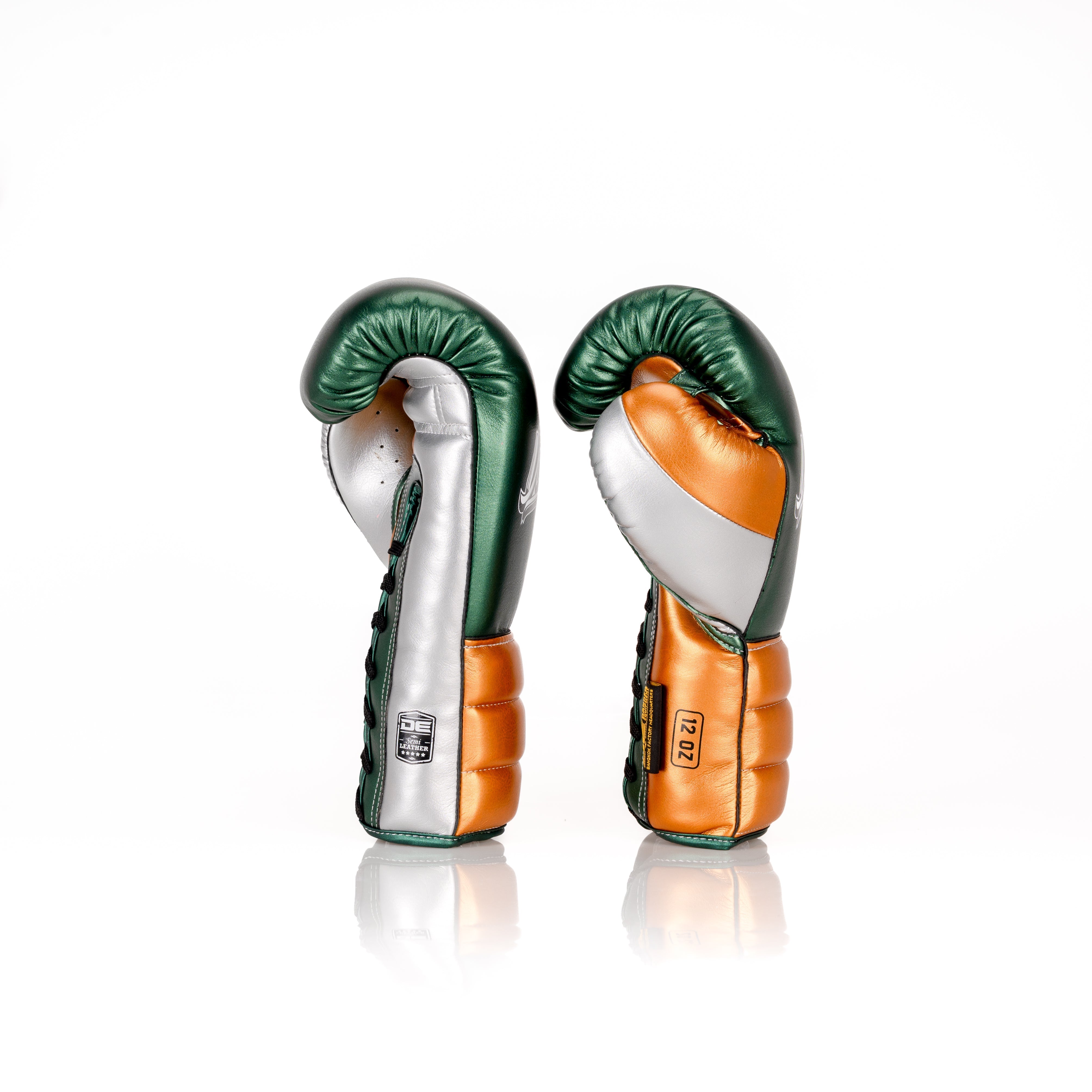 Green/Gold Danger Equipment Lace-Up Mexican Style Boxing Gloves Side