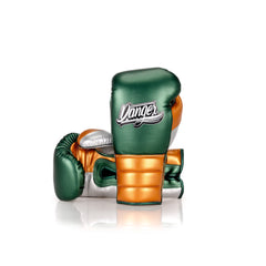 Green/Gold Danger Equipment Lace-Up Mexican Style Boxing Gloves Front/Back