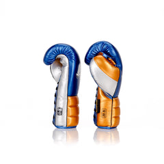 Blue/Gold Danger Equipment Lace-Up Mexican Style Boxing Gloves Side
