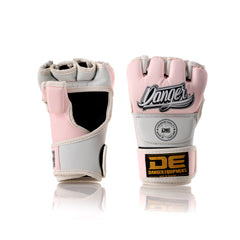 Pink/White Danger Equipment MMA Competition Boxing Gloves Front/Back