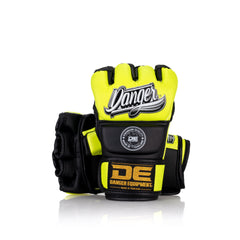 Yellow/Black Danger Equipment MMA Competition Boxing Gloves Front/Back