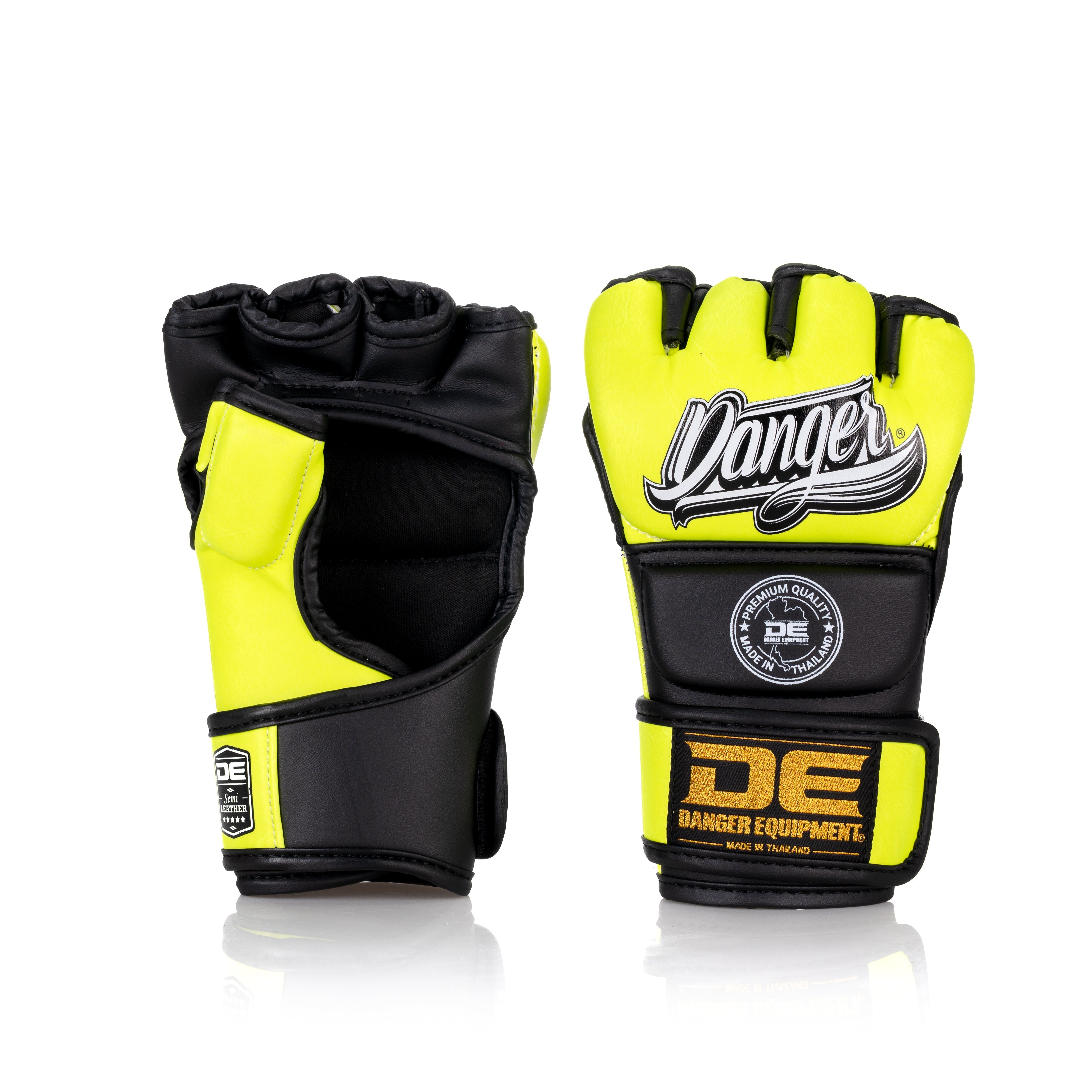 Yellow/Black Danger Equipment MMA Competition Boxing Gloves Front/Back
