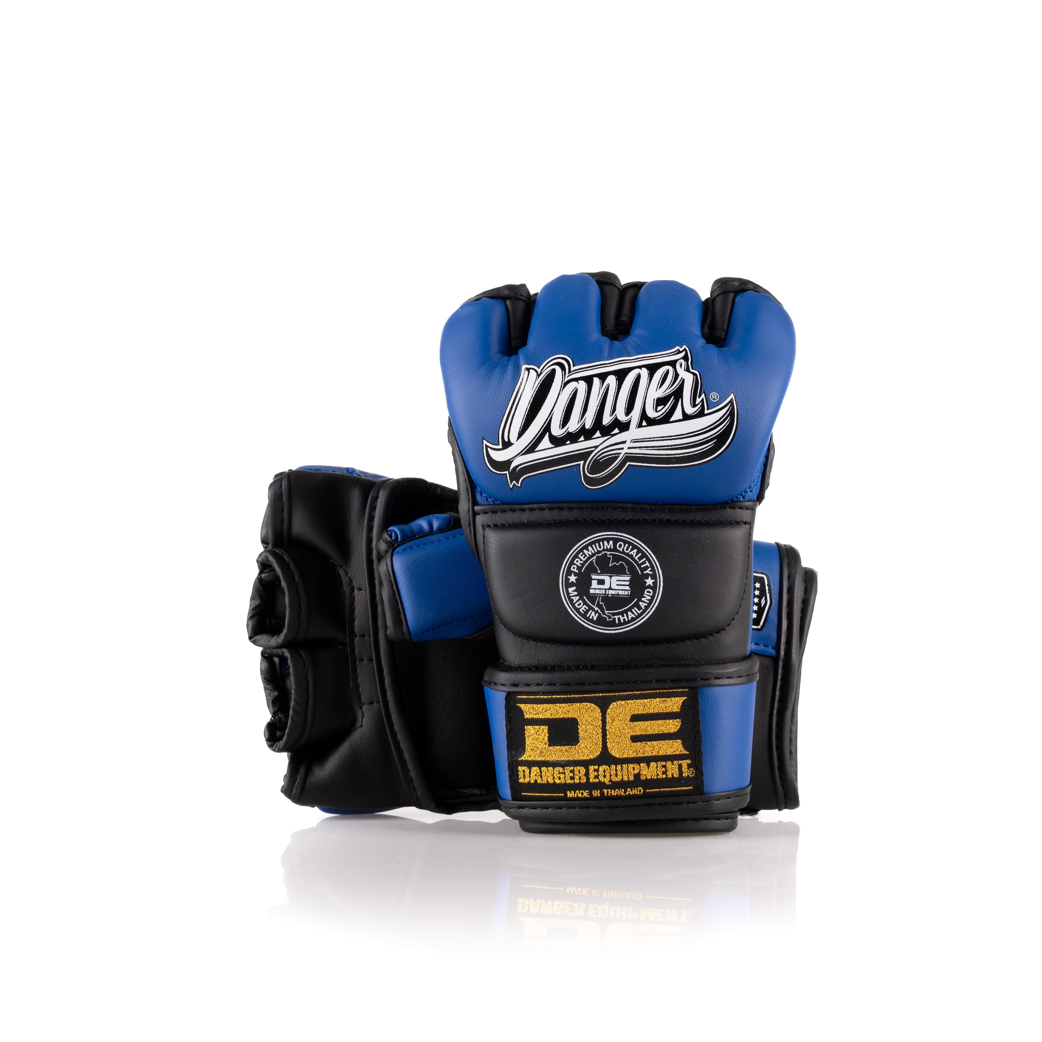 Blue/Black Danger Equipment MMA Competition Boxing Gloves Front/Back