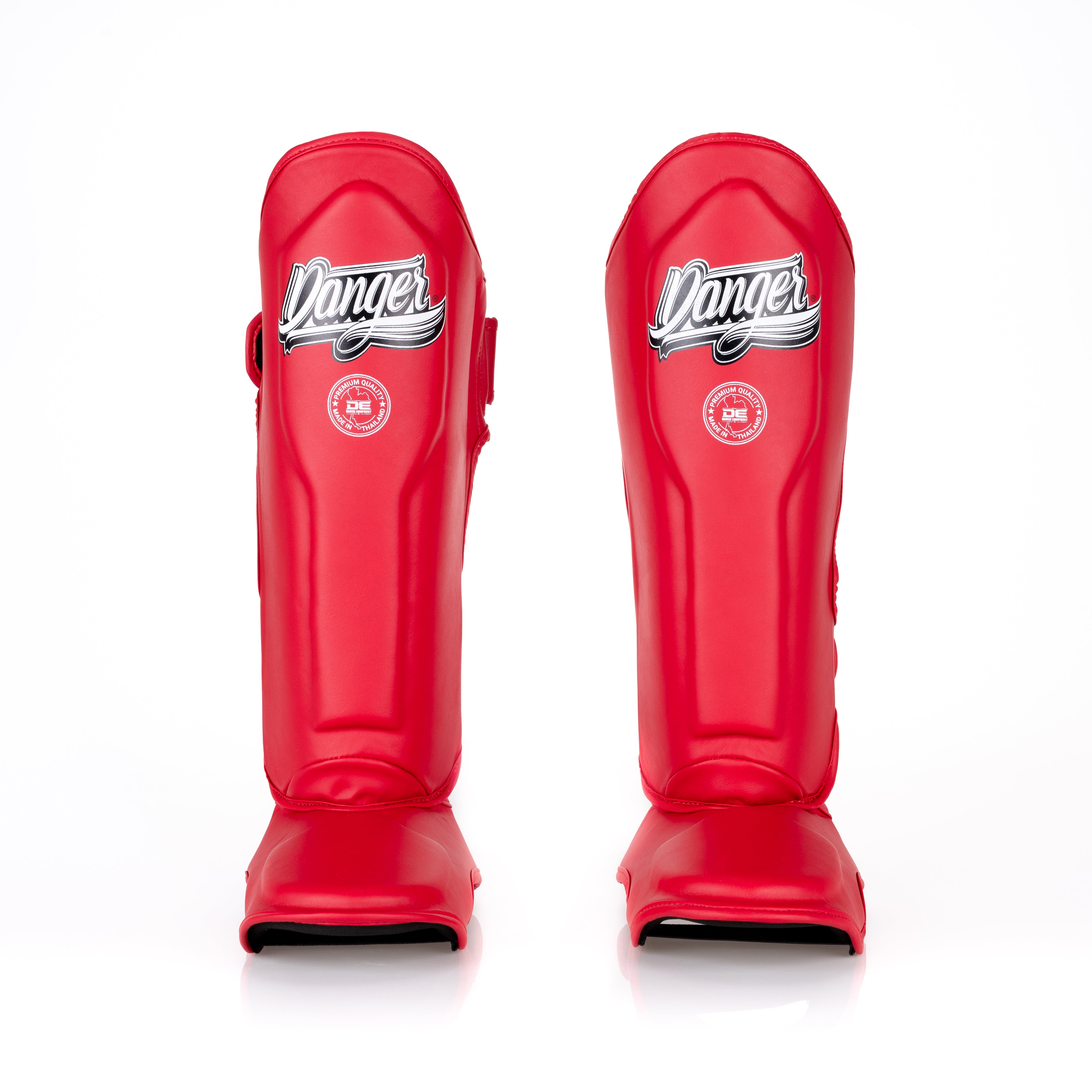 Red Danger Equipment Supermax Shin Guards Front