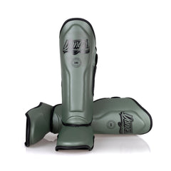 Army Green Danger Equipment Supermax Shin Guards Front