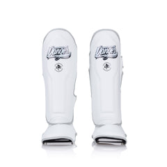 White Danger Equipment Supermax Shin Guards Front