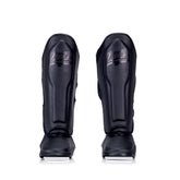 Full Black Danger Equipment Supermax Shin Guards Front