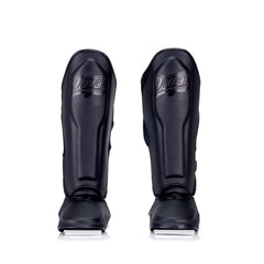 Full Black Danger Equipment Supermax Shin Guards Front