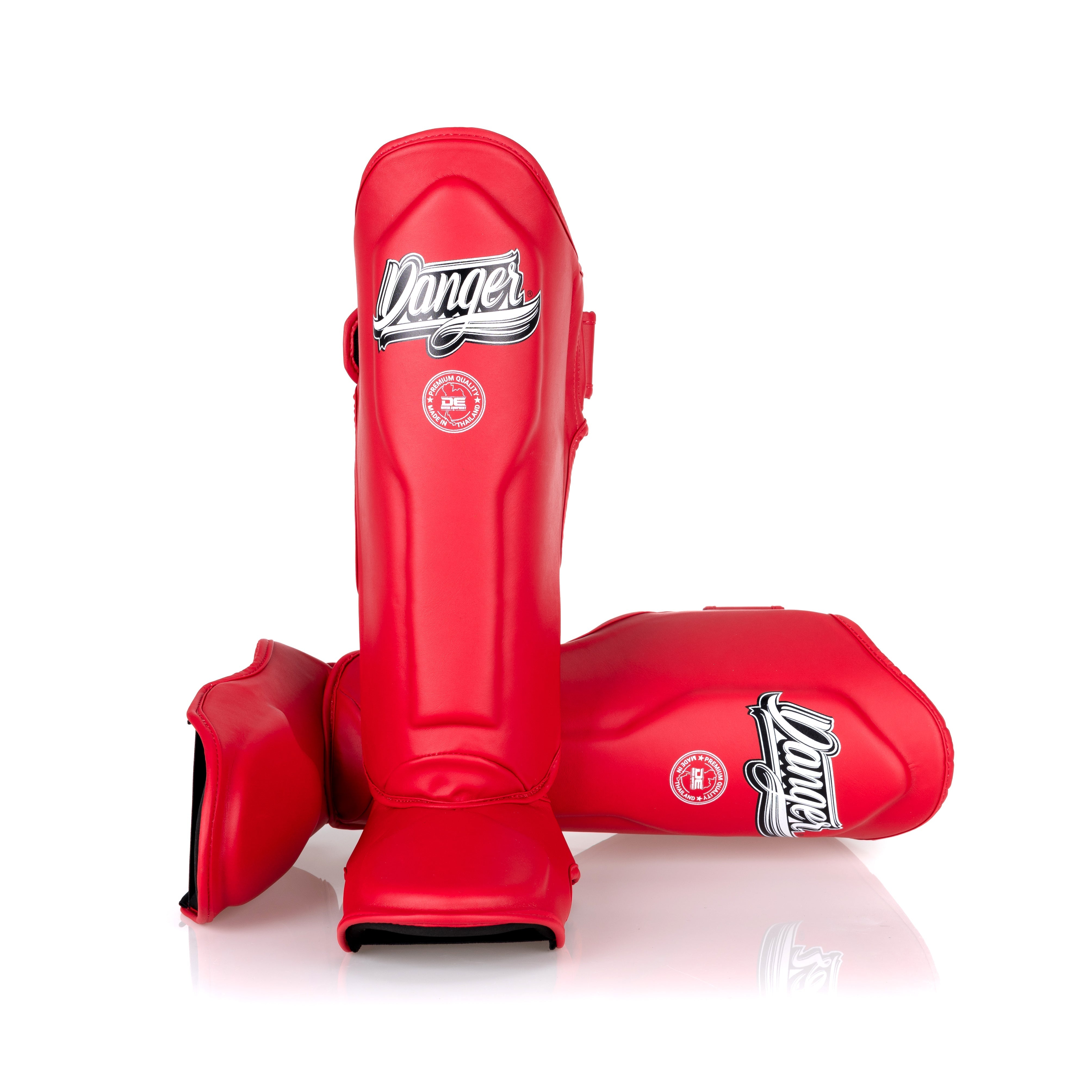 Red Danger Equipment Supermax Shin Guards Front