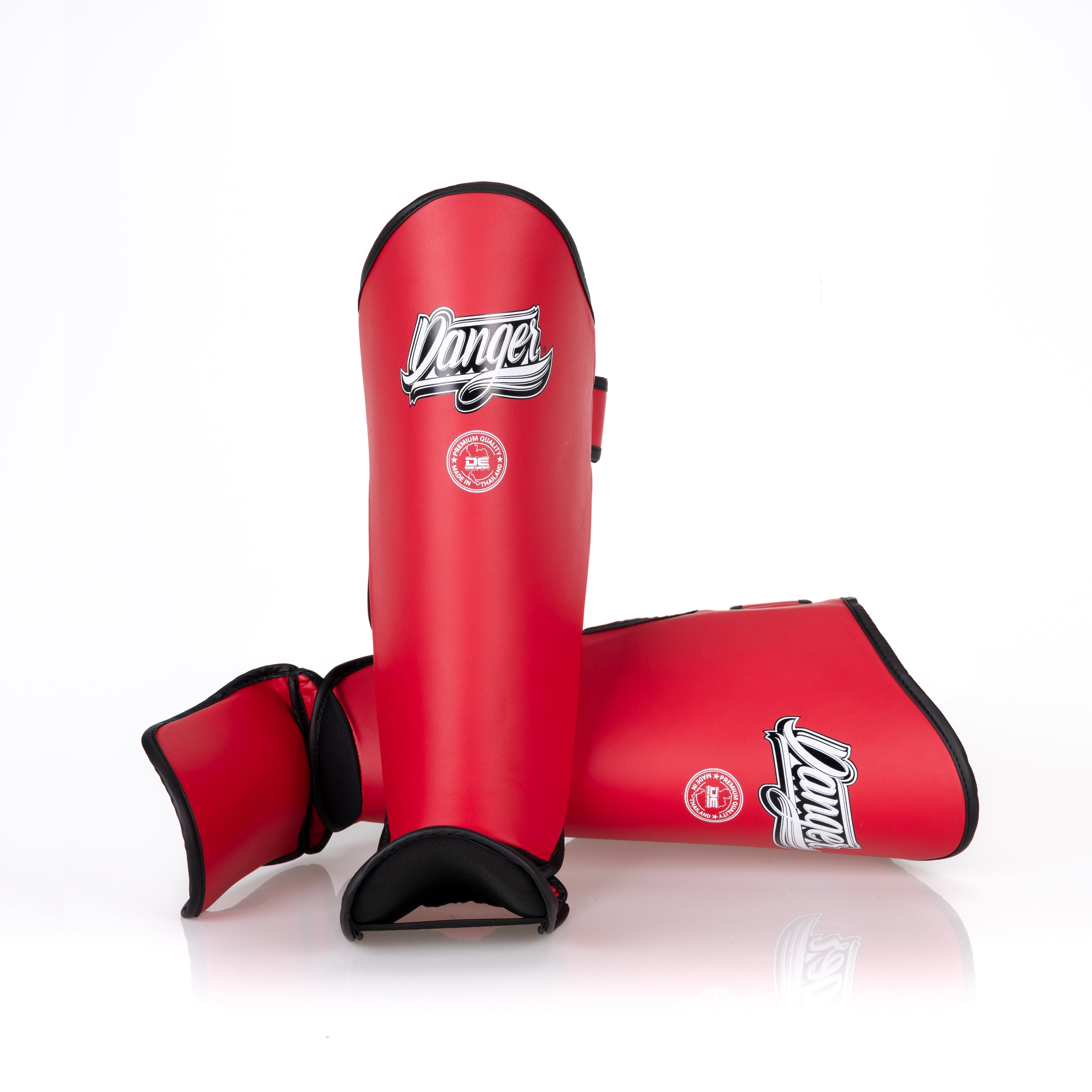 Red Danger Equipment Thai Legend Shin Guards Front