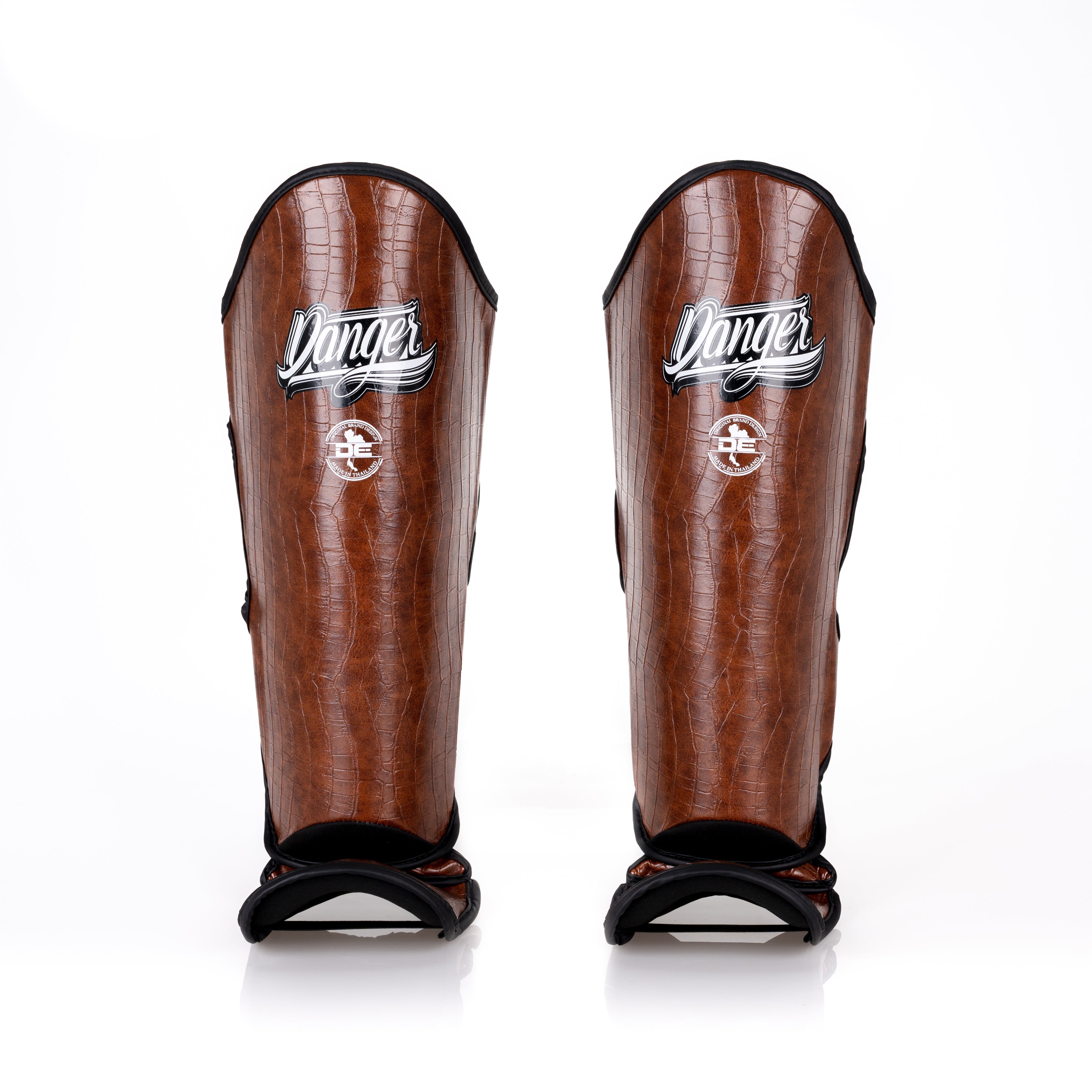 Brown Danger Equipment Thai Legend Shin Guards Front