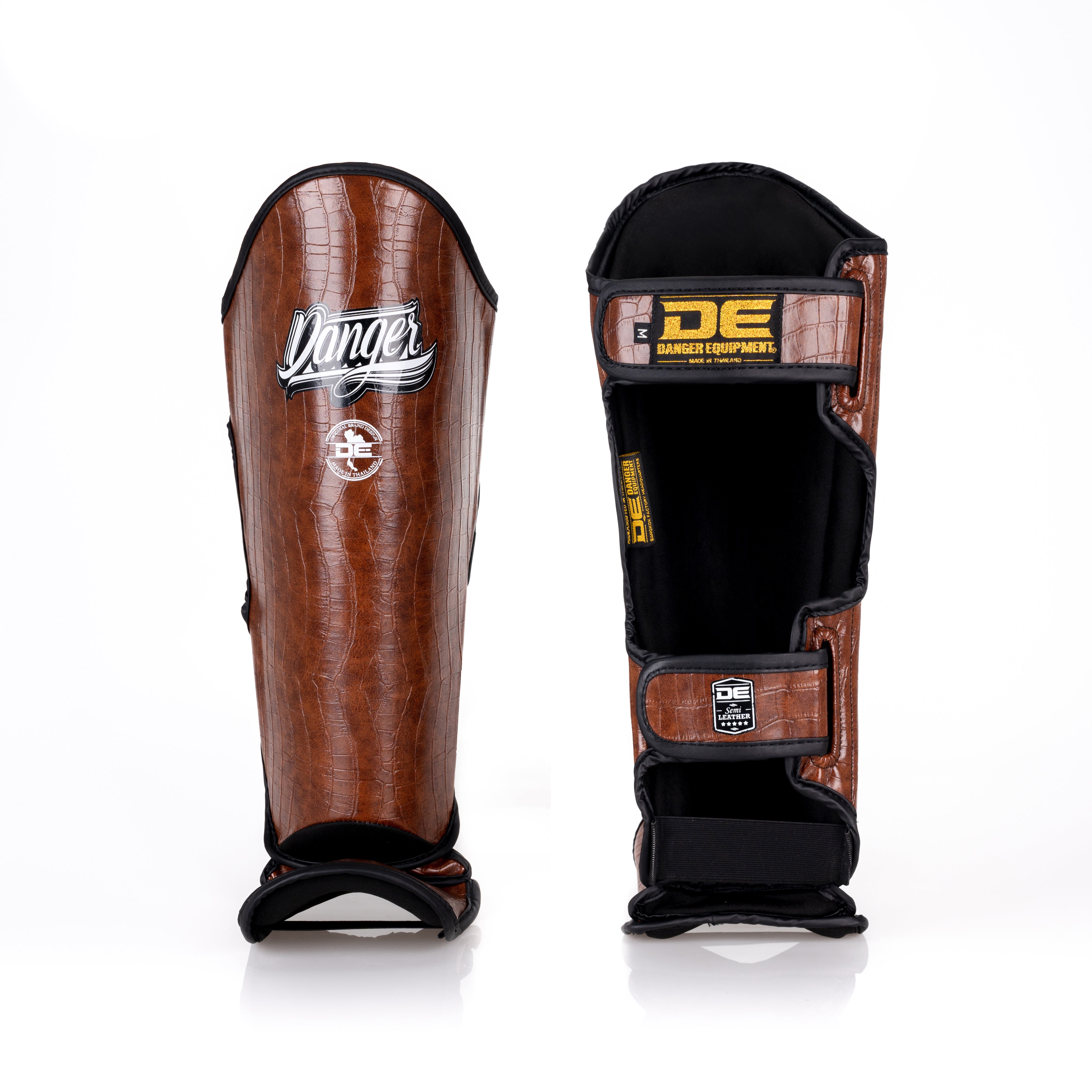 Brown Danger Equipment Thai Legend Shin Guards Front/Back