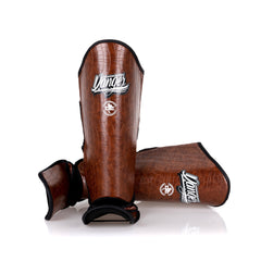 Brown Danger Equipment Thai Legend Shin Guards Front