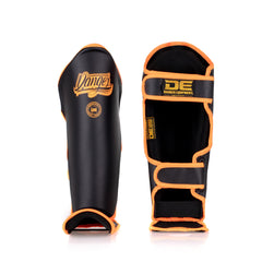 Orange/Black Danger Equipment Thai Legend Shin Guards Front/Back