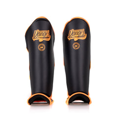 Orange/Black Danger Equipment Thai Legend Shin Guards Front