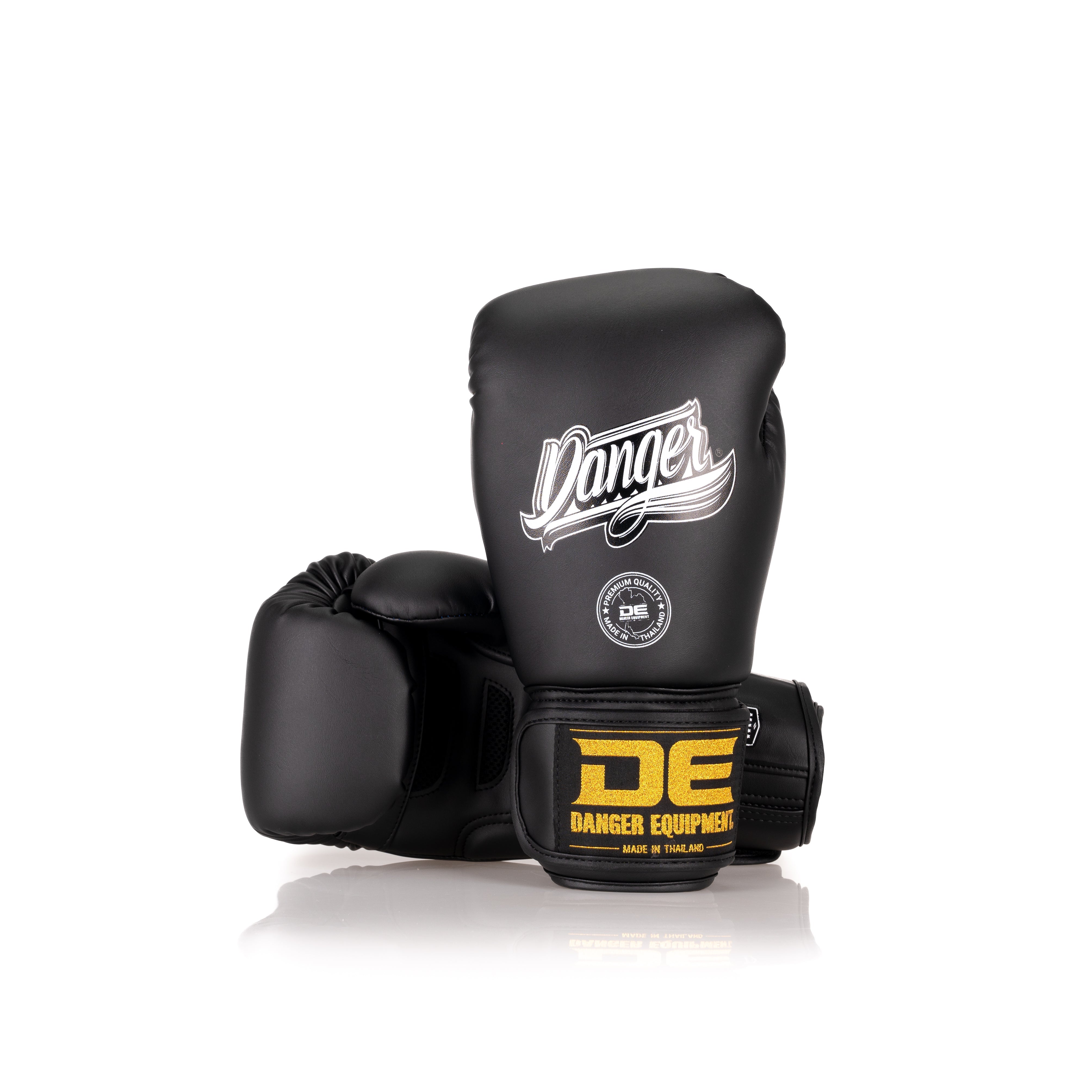 Black/White Danger Equipment Super Max Boxing Gloves Front/Back