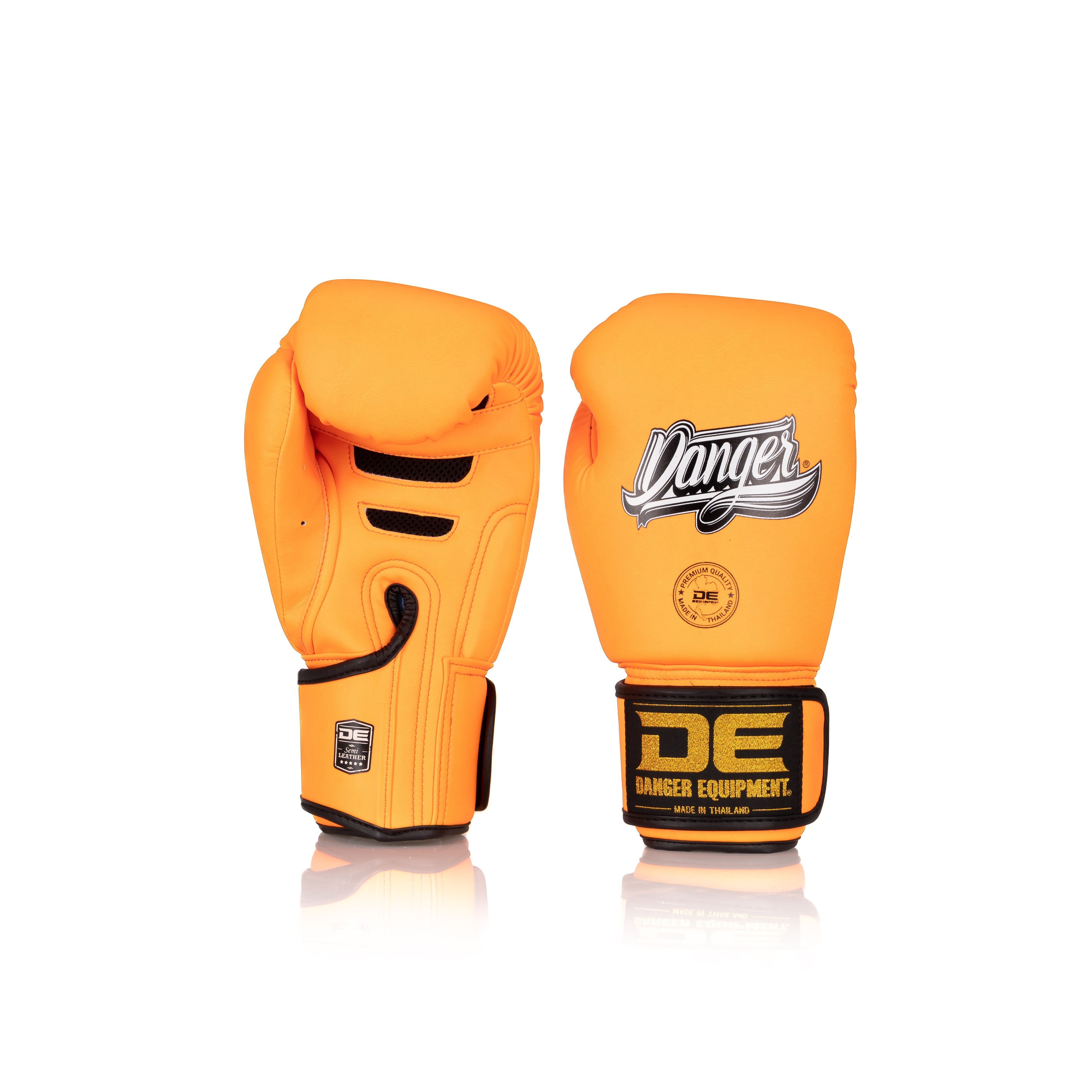 Orange Danger Equipment Super Max Boxing Gloves Front/Back