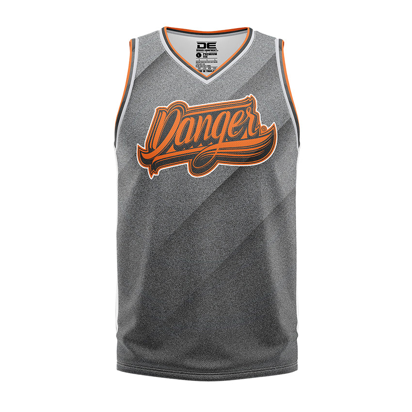Gray/Orange Danger Equipment Sleeveless Training Lycra Front