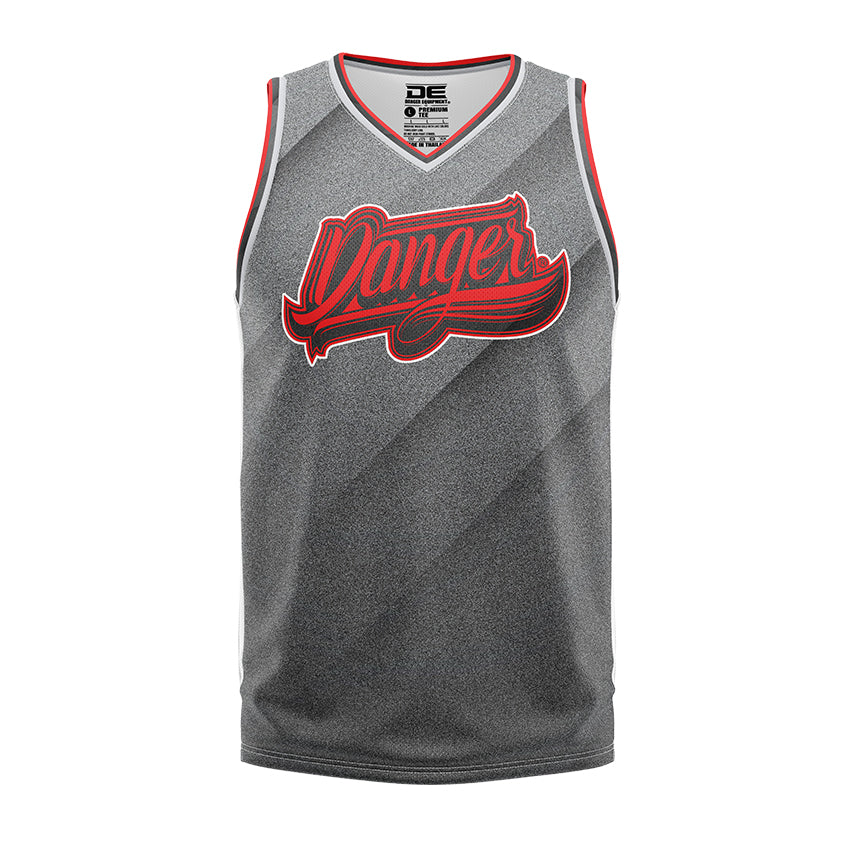 Grey/Red Danger Equipment Sleeveless Training Lycra Front