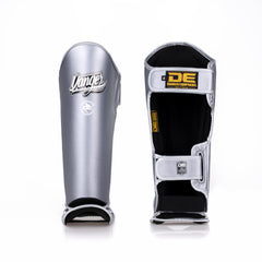 Grey Danger Equipment Thai Metallic Shin Guards Front/Back