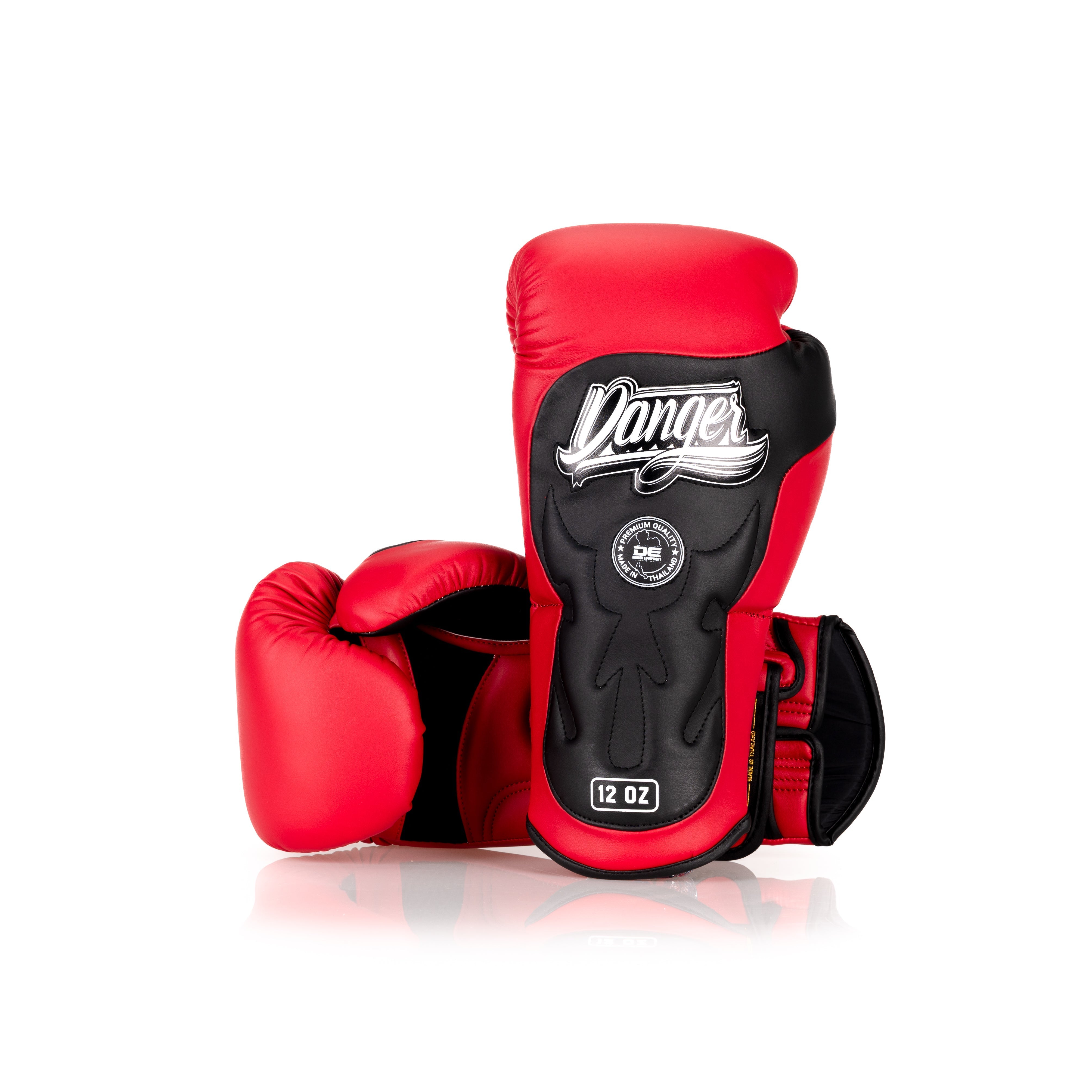 Red/Black Danger Equipment Ultimate Fighter Boxing Gloves Front/Back
