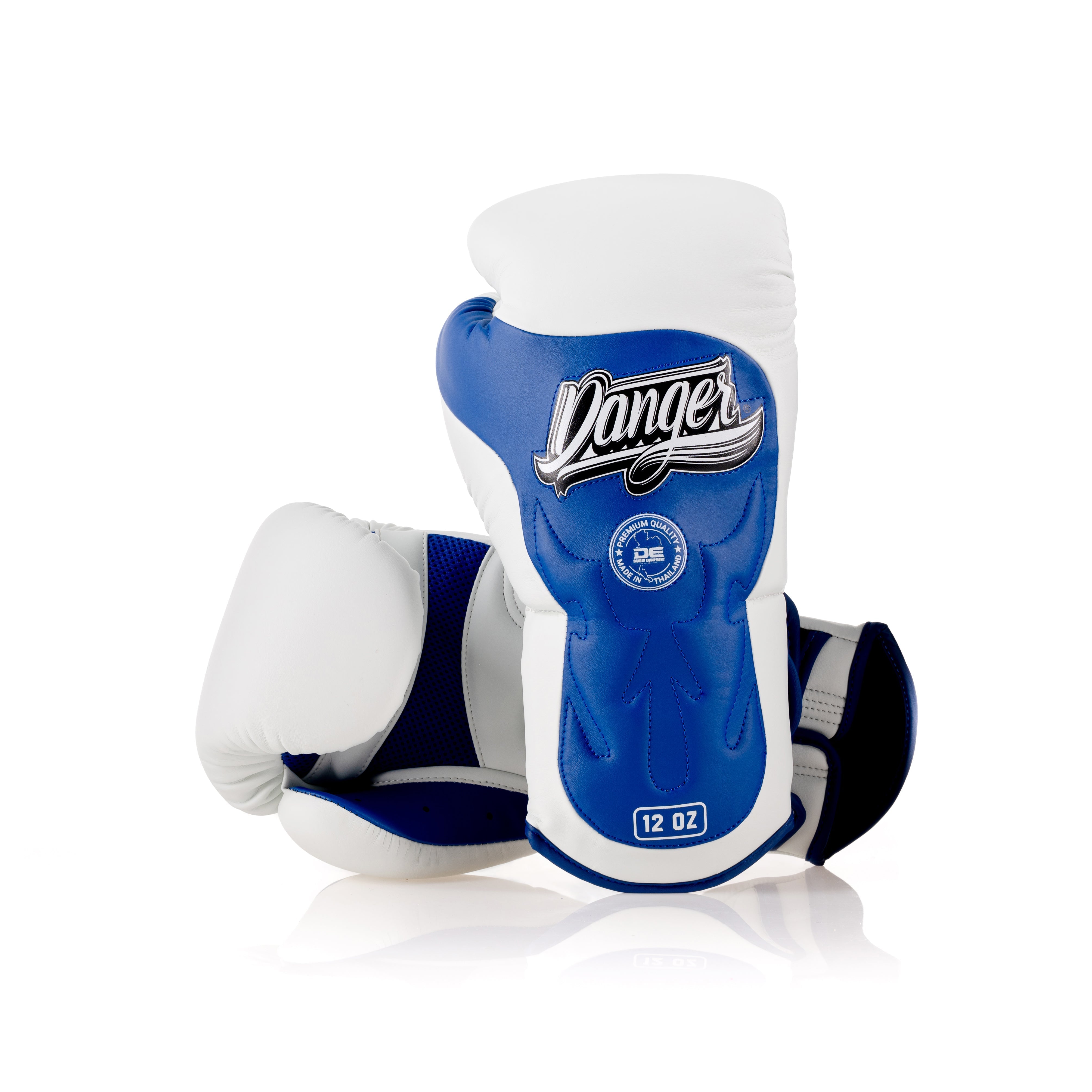 Blue/White Danger Equipment Ultimate Fighter Boxing Gloves Front/Back