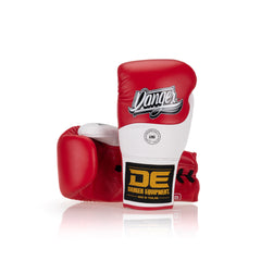 Red/White Danger Equipment Competition Lace-Up Boxing Gloves Front/Back