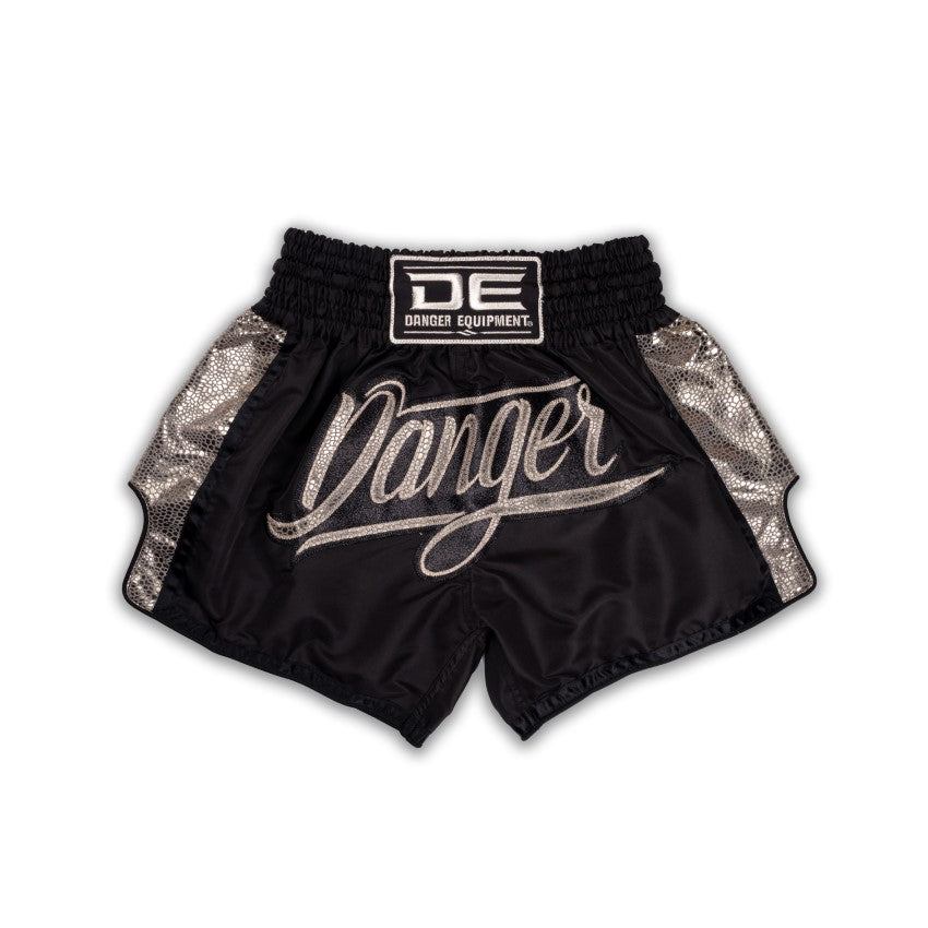 Black/Silver Danger Equipment Wild Line Muay Thai Short Front