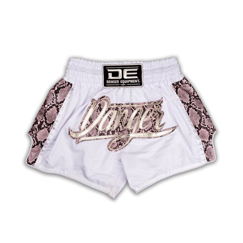 White/Pink Danger Equipment Wild Line Muay Thai Short Front