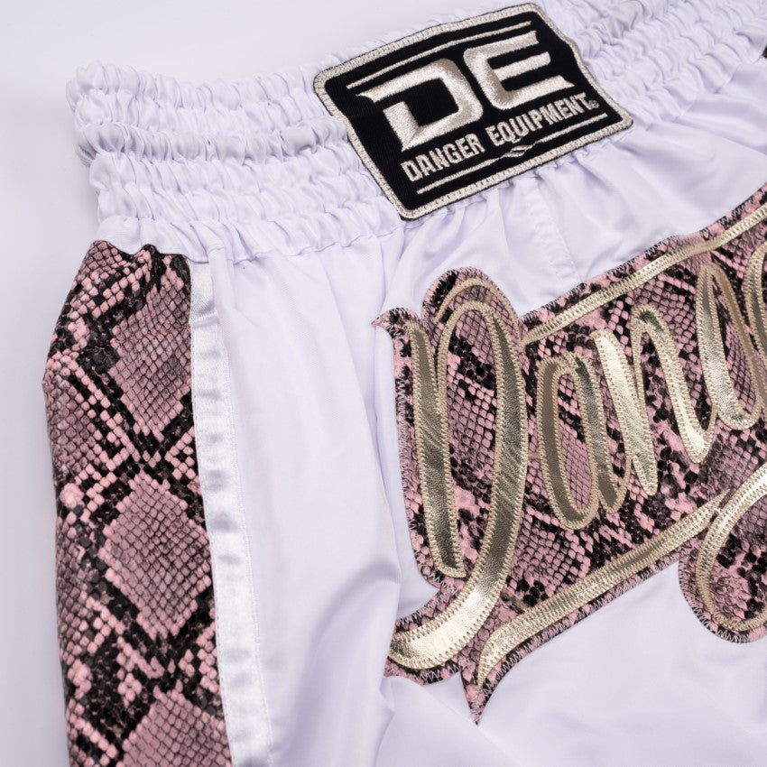 White/Pink Danger Equipment Wild Line Muay Thai Short Front