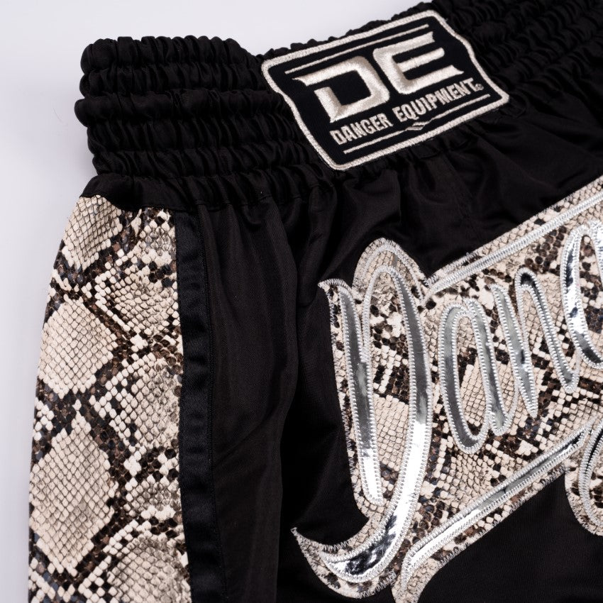 Black/Yellow Danger Equipment Wild Line Muay Thai Short Logo Yellow Front